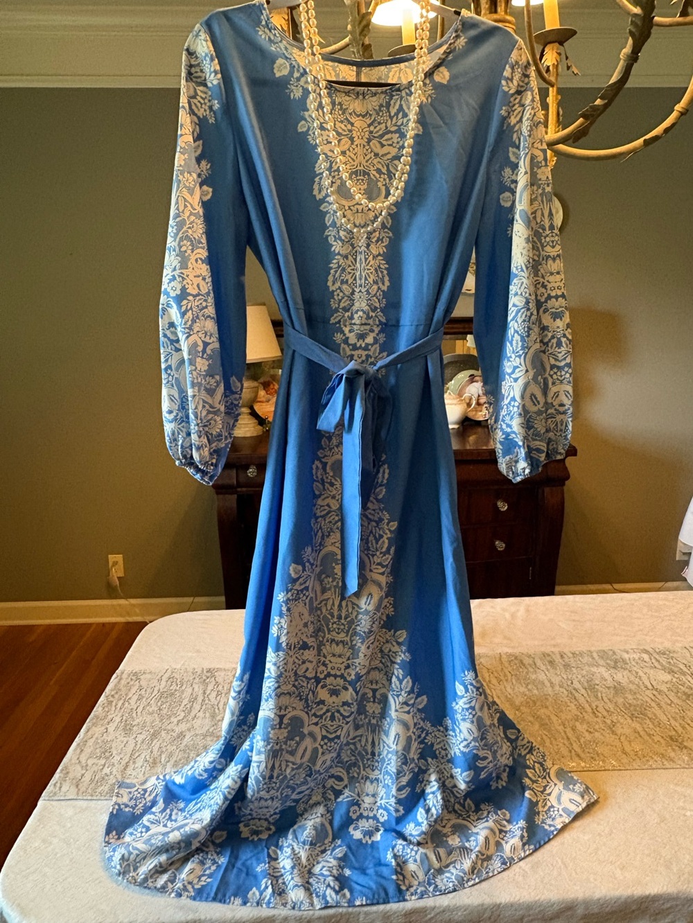 Blue Floral Midi/Maxi Dress with Tie Empire Waist - Picture 6 of 11